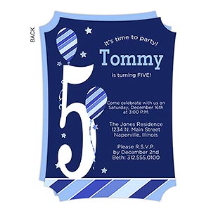 Boy Balloon Birthday Invitation - Set of 5