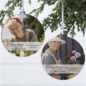 Christmas In Heaven Memorial Photo Ornament - 2 Sided Wood