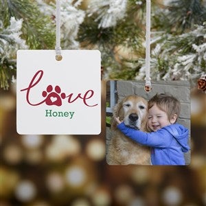 Love Has 4 Paws Personalized Dog Photo Metal Ornament