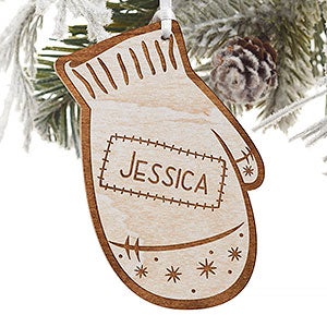 Family Winter Mitten Engraved Whitewash Wood Ornament
