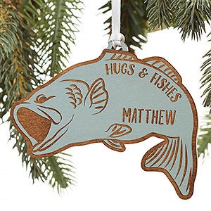 Bass Fish Personalized Blue Wood Christmas Ornament