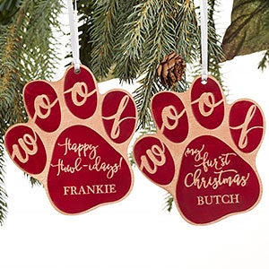 Happy Howl-idays Personalized Dog Red Wood Ornament