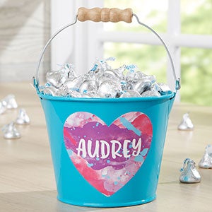 Watercolor Name Personalized Teal Mini Metal Treat Bucket