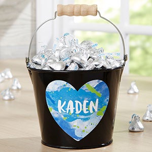Watercolor Name Personalized Black Mini Metal Treat Bucket
