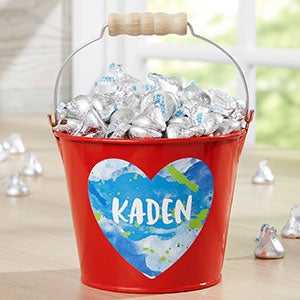 Watercolor Name Personalized Red Mini Metal Treat Bucket