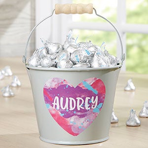 Watercolor Name Personalized Silver Mini Metal Treat Bucket