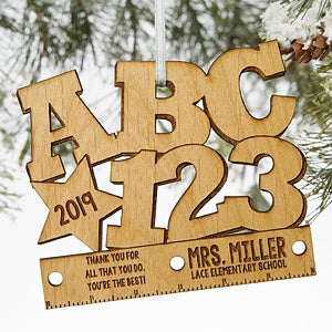 ABC & 123 Personalized Teacher Natural Wood Ornament