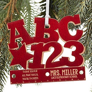 ABC & 123 Personalized Teacher Red Wood Ornament