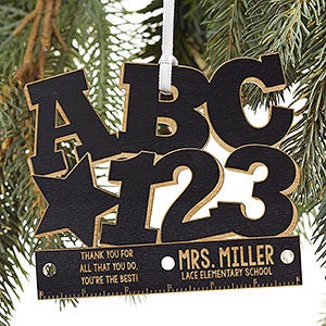 ABC & 123 Personalized Teacher Black Wood Ornament