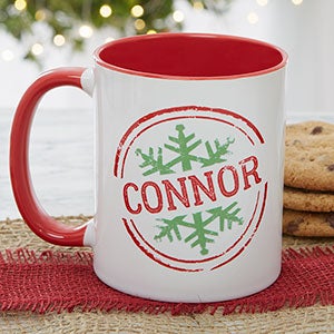 Snowflake Greetings Red Personalized Mug