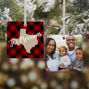 State Pride Buffalo Check Personalized Square Photo Ornament- 2.75" Metal - 2 Si - #19646-2M