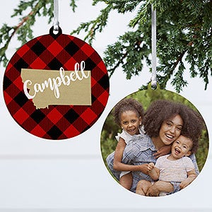 State Pride Buffalo Check Personalized Wood Photo Ornament