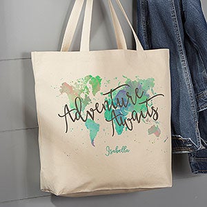 Adventure Awaits Personalized Canvas Tote Bag - Large