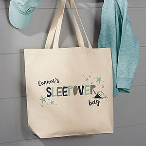 Boys Sleepover Personalized Canvas Tote Bag - Large