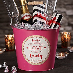 All You Need Is Love And... Personalized Pink Metal Gift Bucket