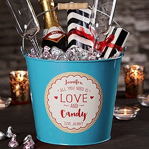 All You Need Is Love And... Personalized Teal Metal Gift Bucket
