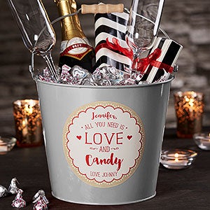 All You Need Is Love And... Personalized Silver Metal Gift Bucket