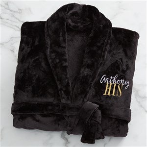 His or Hers Embroidered Luxury Fleece Robe - Black