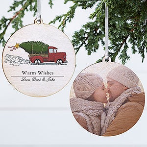 Classic Christmas Vintage Truck Wood Photo Ornament