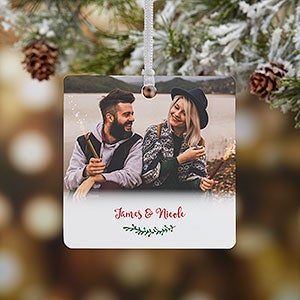 Holly Branch Personalized Family Photo Ornament - 1 Sided Metal