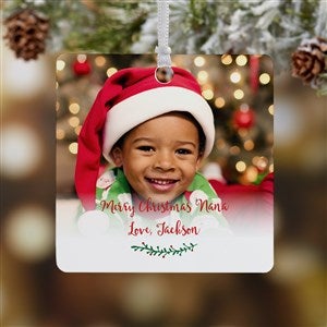 Holly Branch Personalized Grandparents Photo Ornament - 1 Sided Metal