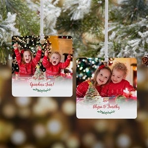 Holly Branch Personalized Grandparents Photo Ornament - 2 Sided Metal