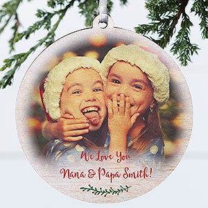 Holly Branch Personalized Grandparents Photo Ornament - 1 Sided Wood