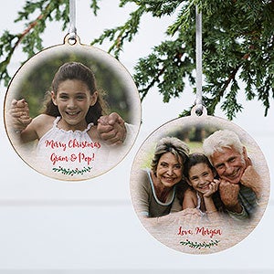 Holly Branch Personalized Grandparents Photo Ornament - 2 Sided Wood