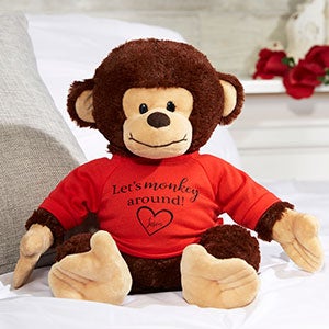 Personalised Soft Monkey Teddy N18 Valentines Love Gift 24cm Any Text Photo