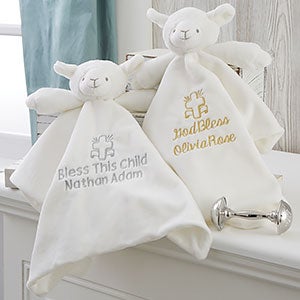 Blankets & Beyond Baby Boy Girl Security Off White Bear Bless this Baby Baptism 