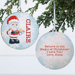 2 Sided Wood Precious Moments Personalized Santa Ornament