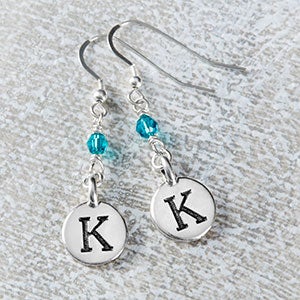 Personalized Dangle Initial & Birthstone Earrings