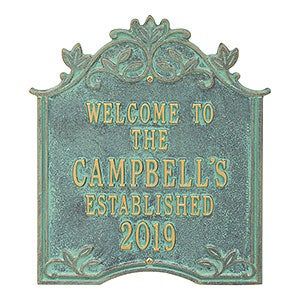Hedra Personalized Aluminum Welcome Plaque - Bronze Verdgris
