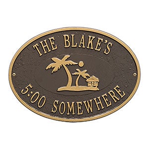 Palm Tree Personalized Aluminum Deck Plaque - Bronze & Gold
