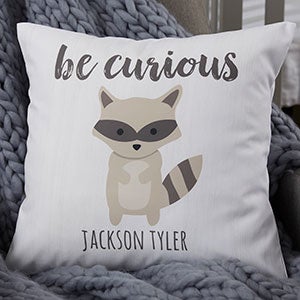 Woodland Adventure Raccoon Personalized Throw Pillow