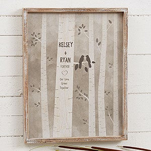 Birch Tree Love Birds 14x18 Barnwood Frame Wall Art