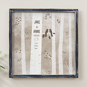 Birch Tree Love Birds Custom Blackwashed Wood Wall Art - 12x12