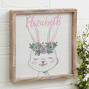 Woodland Floral Bunny 12x12 Personalized Rustic Wall Art