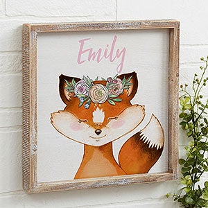 Woodland Floral Fox 12x12 Personalized Rustic Wall Art