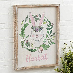 Woodland Floral Bunny 14x18 Personalized Rustic Wall Art
