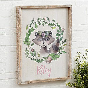 Woodland Floral Raccoon 14x18 Personalized Rustic Wall Art