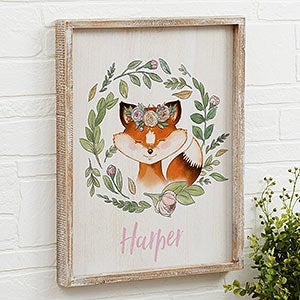 Woodland Floral Fox 14x18 Personalized Rustic Wall Art