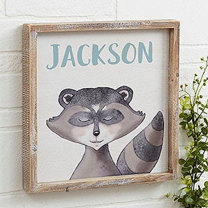 Woodland Raccoon 12x12 Personalized Barnwood Frame Wall Art
