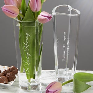 Orrefors Engraved Crystal Heart Memorial Vase