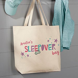 Girls Sleepover Personalized Canvas Tote Bag - Large