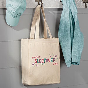 Girls Sleepover Personalized Canvas Tote Bag - Small