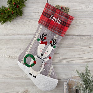Personalized Deer Plaid Christmas Stocking - #20996-D