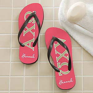 0 Alpha Chi Omega Sorority Personalized Flip Flops - Large - Adult 10/11