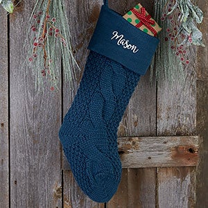 Personalized Navy Cozy Cable Knit Christmas Stocking - #21010-N