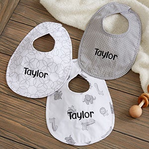 Personalized Baby Bibs - Safari Grey - Set of 3